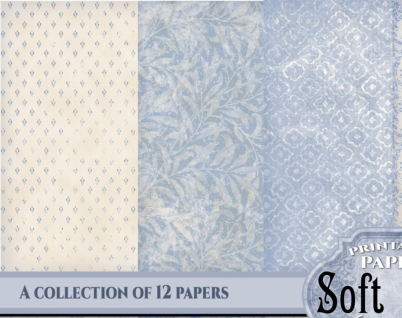 Blue Printable Paper Pack, Pretty Vintage Blue Junk Journal Pages ...
