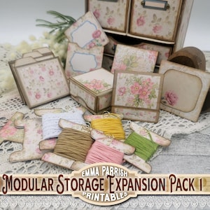 Modular Storage System Expansion Pack, Printable, Papercraft, Craft Storage, Vintage Rose, Cricut, Junk Journal Ephemera Storage Add On