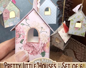 Pretty little Houses, Gift Box Printable, Set of 6, Home Decor, Spring Packaging, DIY Gift Ideas, Junk Journal, Cricut