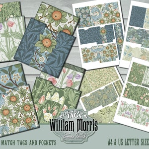 Junk Journal Printable Pocket Tags, William Morris Printable Envelope, Flowers Paper Printable, Card Making, Digital Download Scrapbook