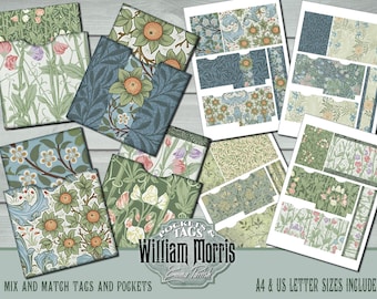 Junk Journal Printable Pocket Tags, William Morris Printable Envelope, Flowers Paper Printable, Card Making, Digital Download Scrapbook