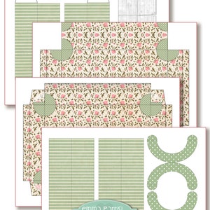 May include: Printable dollhouse suitcase template with a green and white striped pattern, a floral pattern, and a green and white polka dot pattern. The template includes instructions for assembling the suitcase. "emma Parrish, Dollhouse Suitcase"