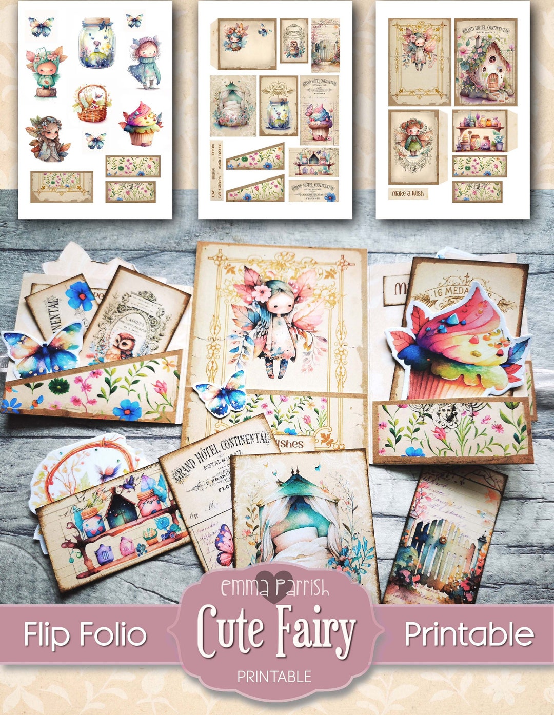 Cute Fairy Junk Journal Kit, Flip Folio, Pockets, Tags, Mini Folio ...