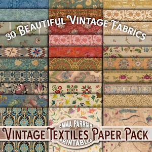 30 Printable Junk Journal, Card Making, and Papercraft Papers, Genuine Vintage Textile Fabric Designs, Scrapbooking, Collage, Ephemera