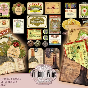 Vintage Wine Junk Journal Loaded Pocket Tags, Vintage Wine labels Ephemera Pack, Vintage Wine Printable Paper Envelope, Digital Scrapbook