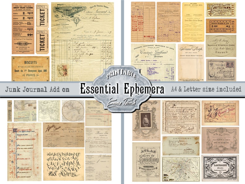 Vintage Printable Ephemera Pack Junk Journal Kit Add On Aged - Etsy ...