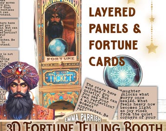 Fortune Teller Booth, Printable 3d Papercraft Kit, with Fortune Telling Cards, Whimsical Craft Gift, Video Tutorial, Cricut Tested, Download