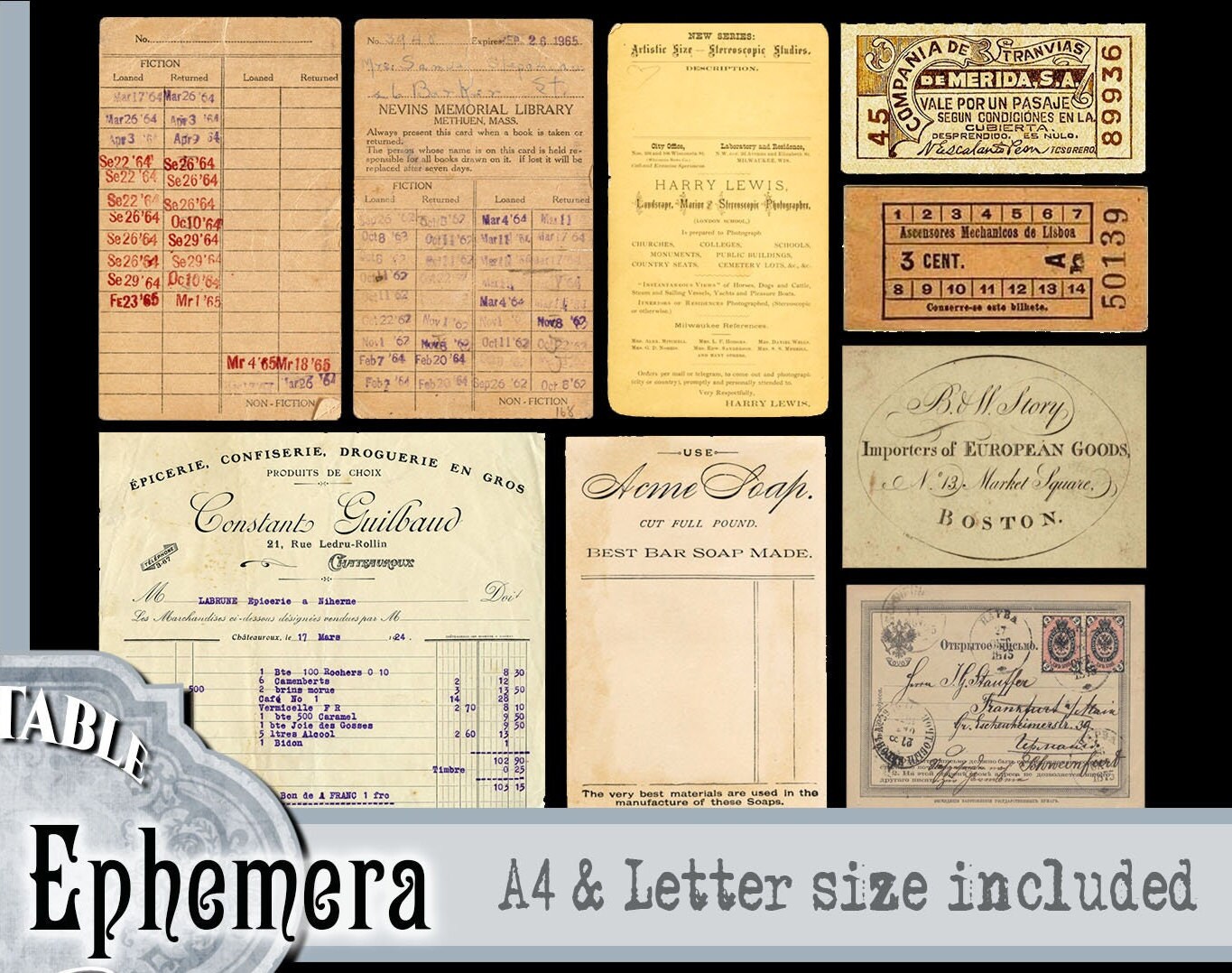 Vintage Printable Ephemera Pack, Junk Journal Kit Add On, Aged Paper ...