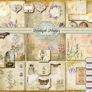 Junk Journal Digital Kit, Beautiful Botanics, Natural Vintage Ephemera, Scrapbook Collage , Junk Journal Pages, Home Print Instant Download