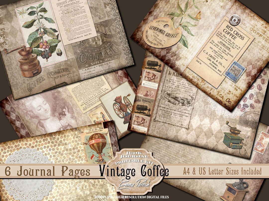 Coffee Junk Journal Printable Papers, Coffee Stained Paper, Digital ...