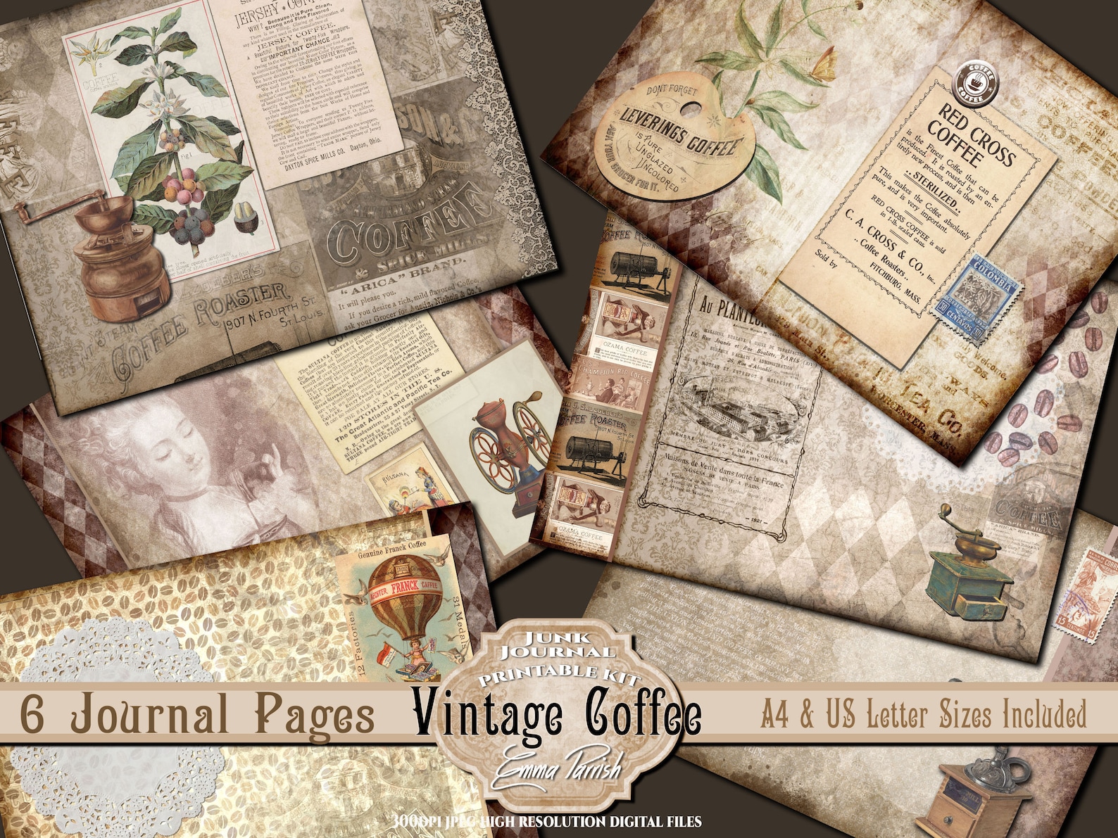 Coffee Junk Journal Printable Papers Coffee Stained Paper | Etsy