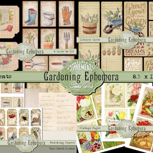 Printable Garden Ephemera Pack, Garden Digital Ephemera, Vintage Printable Garden Journal, Gardeners Scrapbook Collage, Gardening Stickers