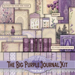 Big Purple Junk Journal kit, Printable, Vintage Ephemera, Tags, Labels, Pockets, Decorative Papers, Scrapbook, Collage, Digital Download