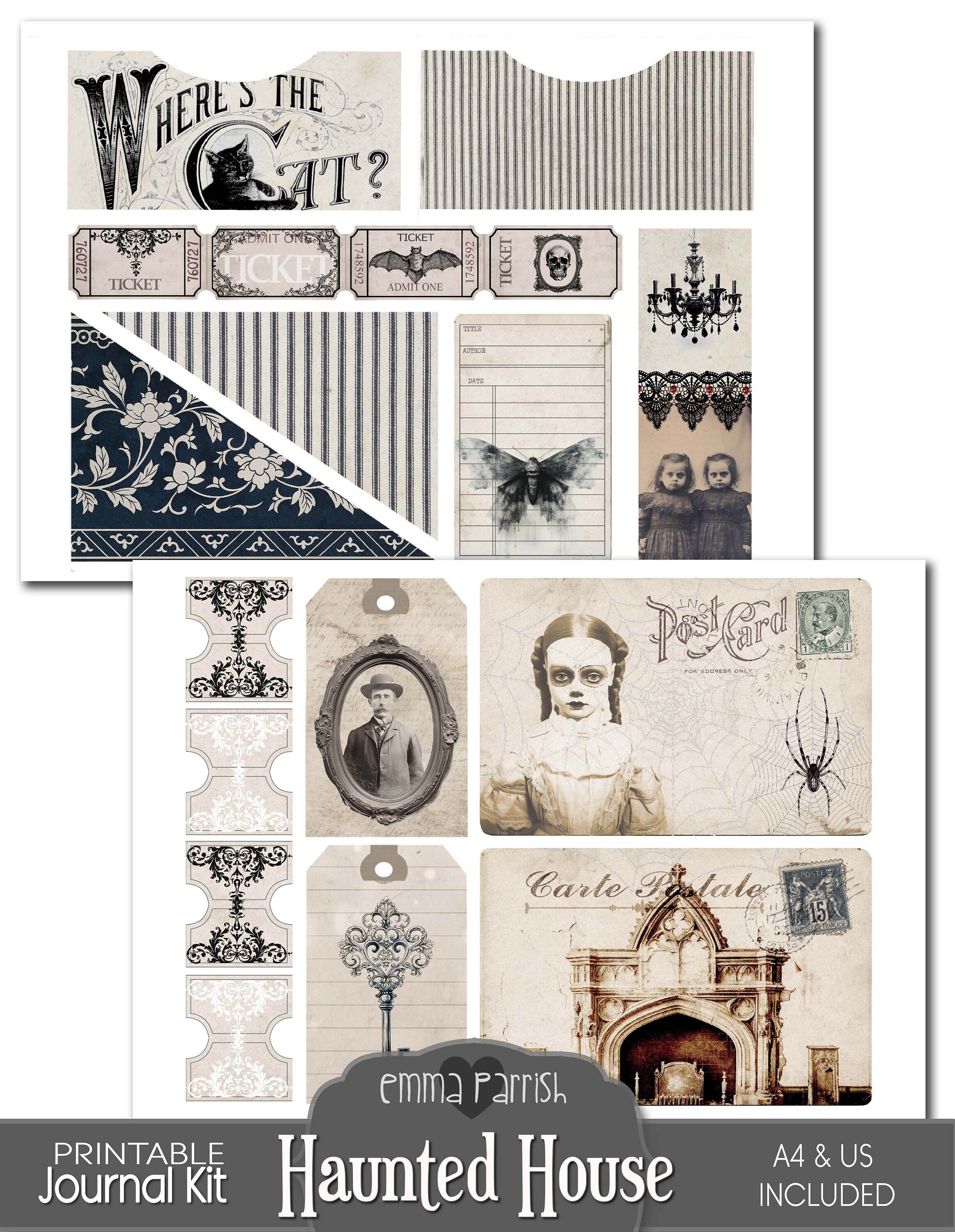 Haunted House Junk Journal Kit, Printable, Gothic Ephemera, Spooky ...