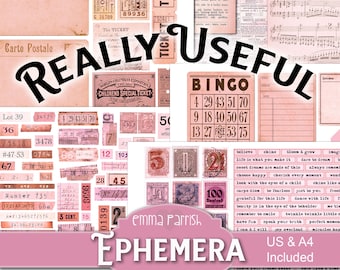 Vintage Printable Ephemera Pack, Junk Journal Kit Add On, Aged Paper ...