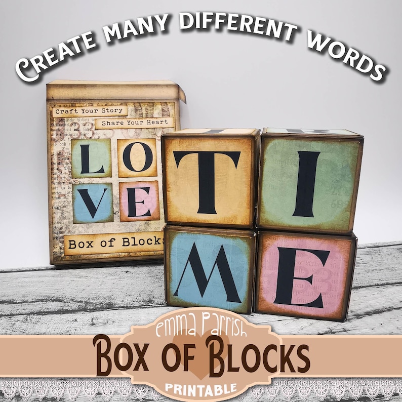 Word Box Patterns Printable 'painted Wood' Word Blocks, Rustic Home Decor, Home, Family ...