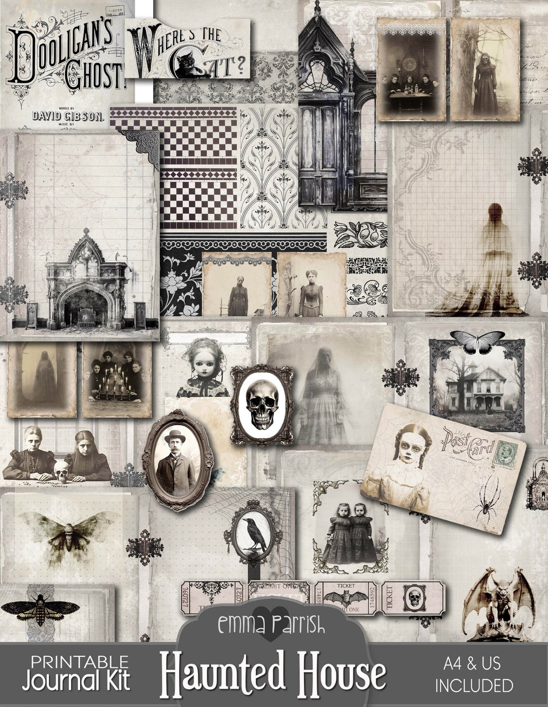 Haunted House Junk Journal Kit, Printable, Gothic Ephemera, Spooky ...