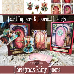 Christmas Fairy Door Card Toppers & Fairies Printable Kit, Junk Journal Inserts, Journal Topper, Christmas Card, Tutorial