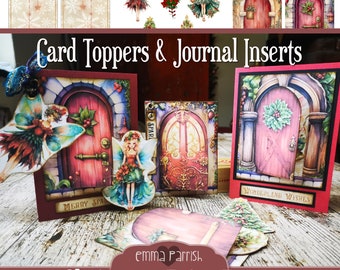 Christmas Fairy Door Card Toppers & Fairies Printable Kit, Junk Journal Inserts, Journal Topper, Christmas Card, Tutorial