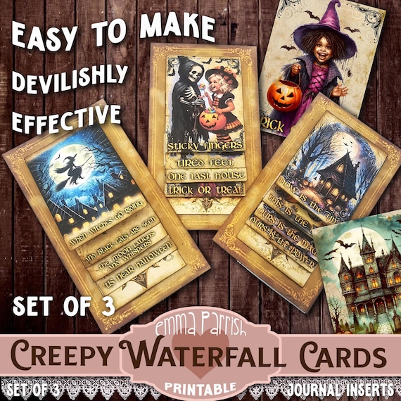 Halloween Pop Up Waterfall Card Printable, Witch, Spooky, Halloween Decor, Halloween Gift, Junk Journal Add on, Digital Download