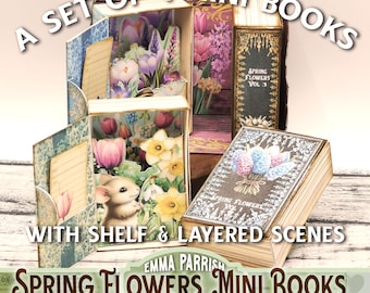 Spring Mini Book Printable Kit with Shelf, Mini Box, Flowers, Gift Box, Pop Up, Cricut, Junk Journal Papercrafts, Video Tutorial