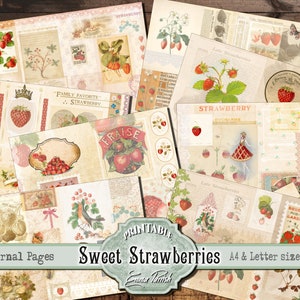 Vintage Strawberry Junk Journal Printable Paper, Strawberry Digital Paper Pack, Strawberries, Tearsheet, Masterboard, Scrapbook Collage