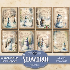 Afdrukbare sneeuwpop, kaart, topper, ongewenste dagboek, invoegen, toevoegen, kortstondige, kersttags, cadeaulabel, kerstmuziek, wenskaart, feestelijk