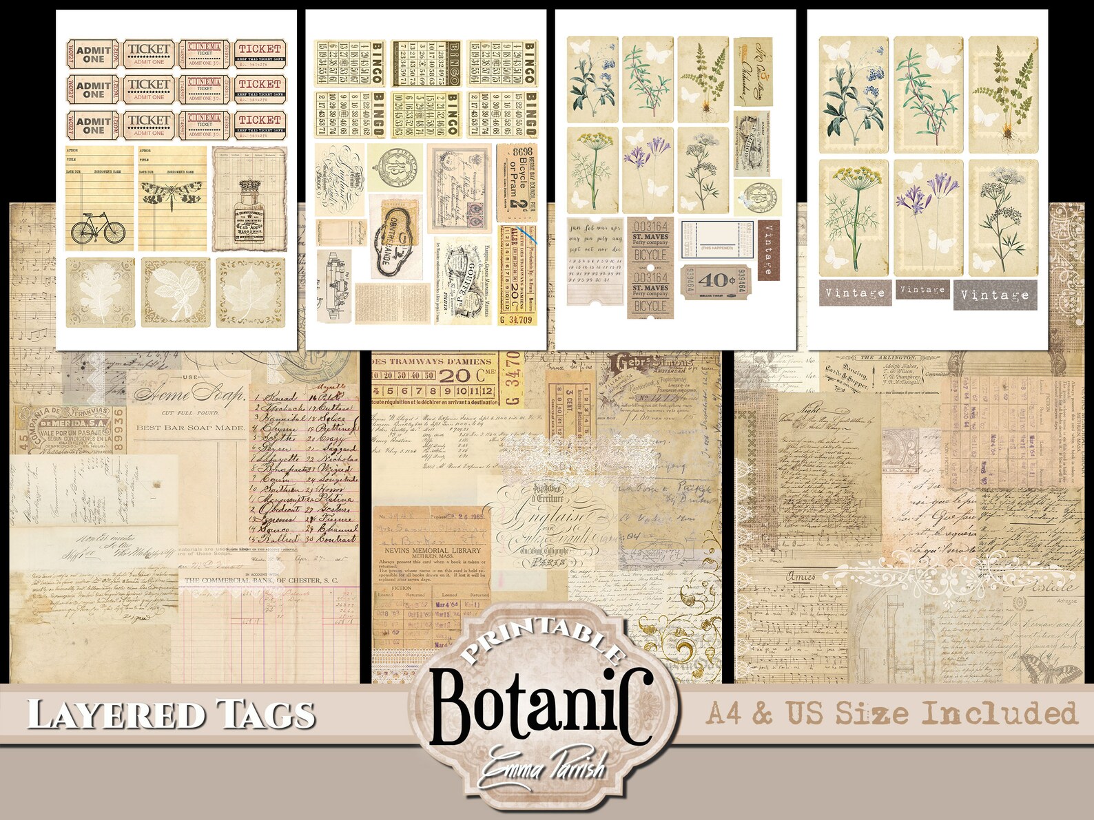 Botanical Junk Journal Kit, Botanic Layered Tags, Vintage Herbal Junk ...