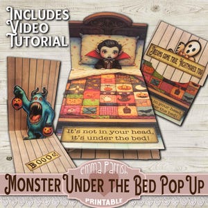 Monster Under My Bed Halloween Pop Up Card Card Printable, Halloween Card, Junk Journal Insert, Digital Download, Spooky Cute, Cricut Tested