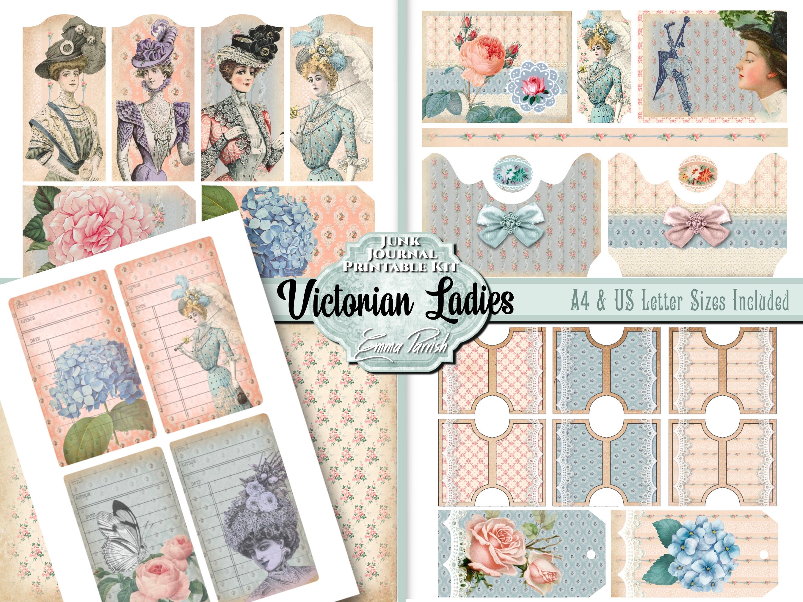 Victorian Ladies Junk Journal Printable Kit, Victorian Collage Kit ...
