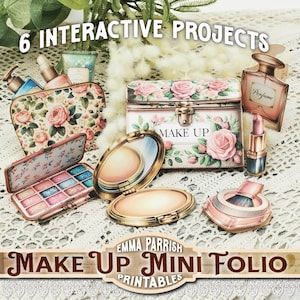 Make Up Mini Printable Folio, 6 Interactive Papercraft Projects, Cosmetics, Beauty, Vanity Case, Junk Journal Kit,  Cardmaking, Cricut