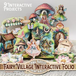 Fairy Village Interactive Junk Journal Folio, Printable Kit, Fairies, Papercraft Play Set, Vintage Ephemera, Card making, Cricut