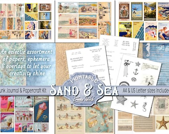Sand & Sea Junk Journal Kit, Vintage Ocean Printable, Holiday Junk Journal Scrapbook  Papers, Seaside Ephemera, Beach Journal, Nautical Pack