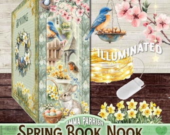 Spring Book Nook Printable Kit - Cricut Friendly 3D DIY Miniature, Easter Junk Journal Ephemera, Scrapbooking JPEG, Papercraft Download