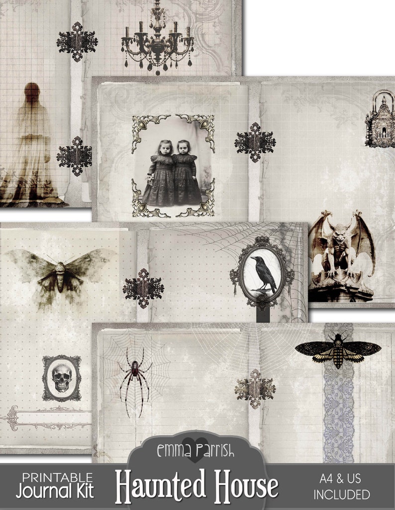 Haunted House Junk Journal Kit, Printable, Gothic Ephemera, Spooky ...