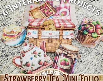 Strawberry Tea Mini Printable Folio, 6 Interactive Papercraft Projects, Junk Journal Kit, Picnic Hamper,  Cardmaking, Craft Gift, Cricut