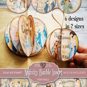 Printable Journal Insert, Nativity, Christmas Download, Tree Decoration Bauble, Ornament, Tags, Favors, Decoration, Circles, Card Making