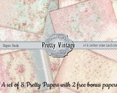 Pretty Vintage Printable Papers, Shabby Chic Paper, Pink Blue Digital Paper Pack, Vintage Floral Scrapbook Collage sheets, Pretty Pages