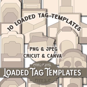 Printable Loaded Tag Template Bundle, Commercial use, PNG, JPEG, Cricut, Canva, Junk Journal Ephemera Insert kit, Papercraft, Cardmaking