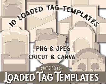 Printable Loaded Tag Template Bundle, Commercial use, PNG, JPEG, Cricut, Canva, Junk Journal Ephemera Insert kit, Papercraft, Cardmaking