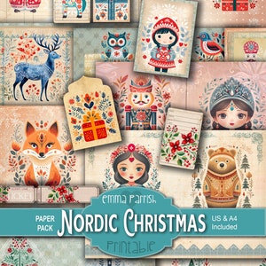 Nordic Christmas Junk Journal Kit, Scandinavian Printable, Christmas Junk Journal Pages, Festive Scrapbook Collage, Card Making, Papercrafts