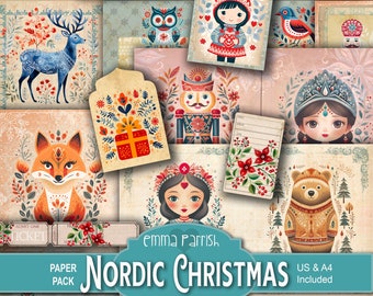 Nordic Christmas Junk Journal Kit, Scandinavian Printable, Christmas Junk Journal Pages, Festive Scrapbook Collage, Card Making, Papercrafts