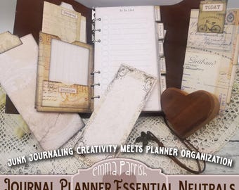 Journal Planner Printables with Emma Parrish, Personal Size, Vintage Neutrals kit, Organiser Pages Bundle, Bullet Journal, Digital Download