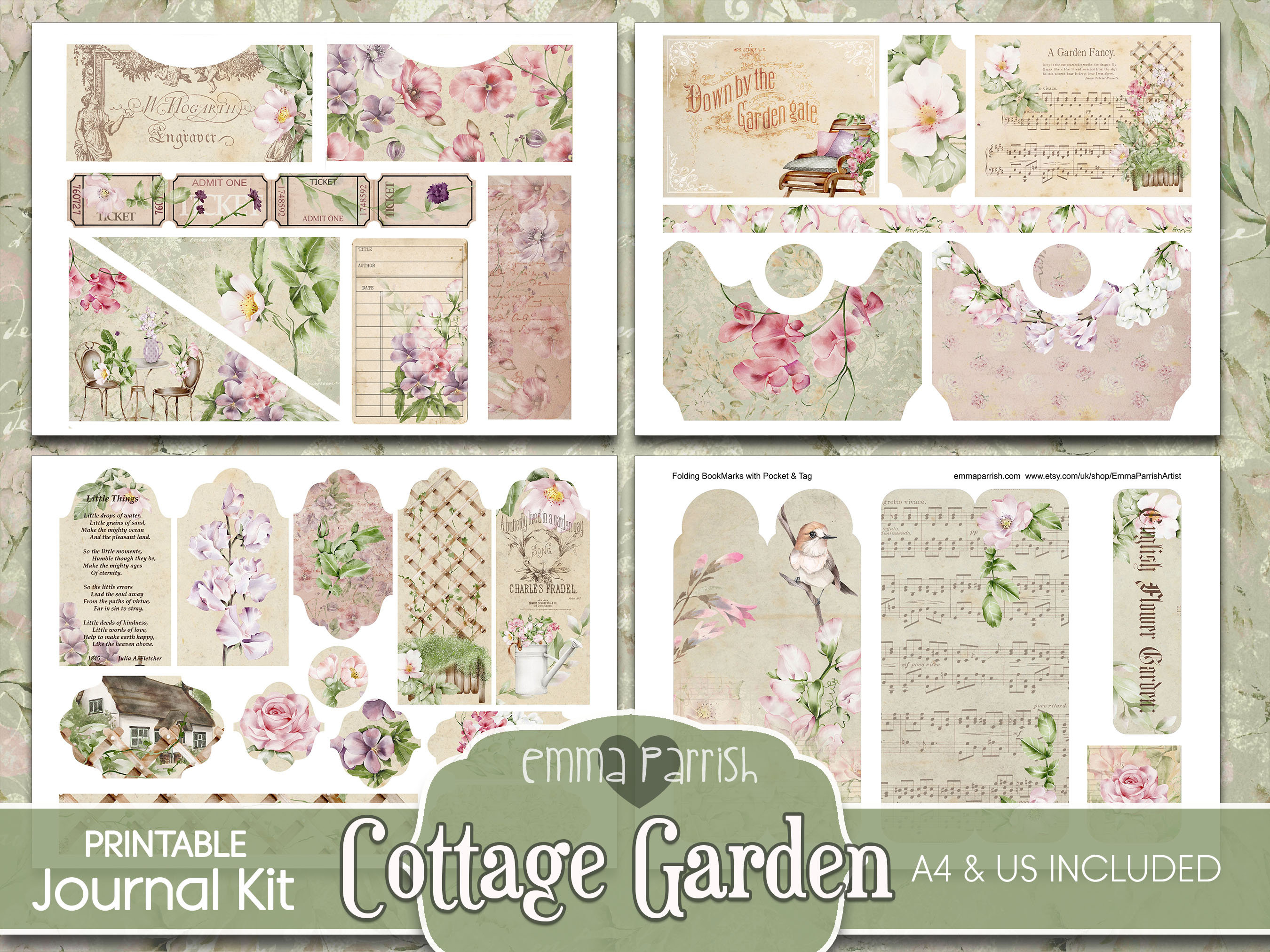 Cottage Garden Junk Journal Kit, Cottagecore Journal Printable Pages ...