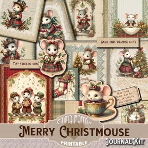 Christmas Mice Junk Journal Kit, Cute Winter Mouse, Vintage, Victorian, Printable, Paper Ephemera, Festive, Digital, Download, Large Kit