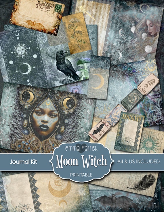 Moon Witch Journal, Junk Journal, Printable Kit, Celestial