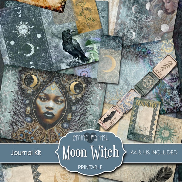 Moon Witch Journal, Diario Basura, Kit Imprimible, Celestial, Brujería, Brujas, Pagano, Libro de Trabajo de Brujería, Imprimible, Digital, Descargar