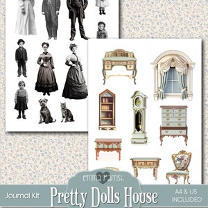 Pretty Dollhouse Journal Kit, Printable Dolls House Book, Paper Dolls ...