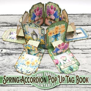 Spring Pop-Up Tag Book Printable Kit, DIY Accordion Journal, Cricut Craft, Junk Journal Ephemera, Scrapbooking, Vintage Tags, Video Tutorial