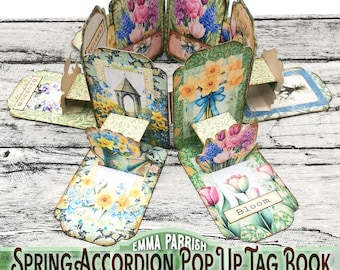 Spring Pop-up Tag Book Printable Kit, DIY Accordion Journal